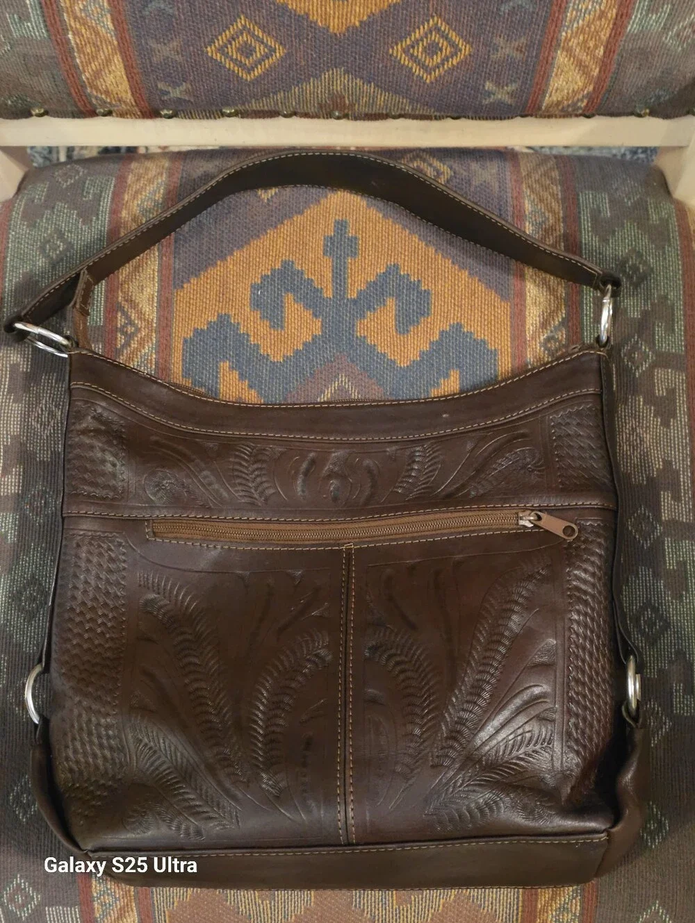 Vintage Slouchy Leather Paraguay Hand Tooled  Hobo Bag EUC